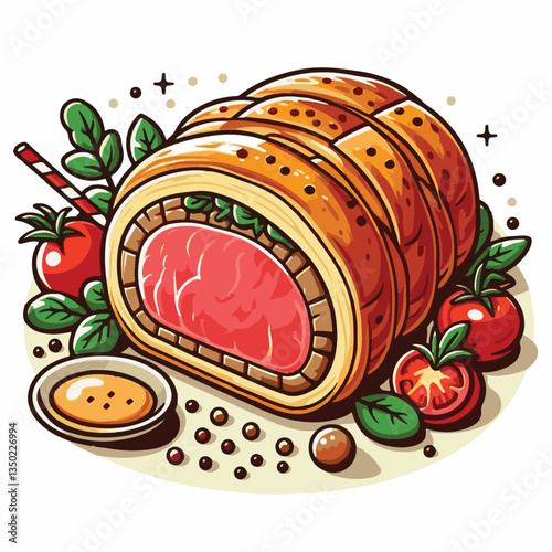 meat, food, traditional, slice, dinner, pastry, meal, beef, cooking, red, lunch, holiday, wellington, sauce, roasted, recipe, puff, cut, fillet, stuffed, steak, pie, christmas, tradition, ingredient, 