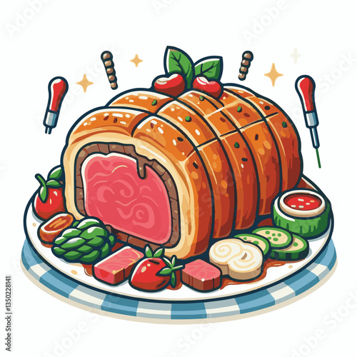 meat, food, traditional, slice, dinner, pastry, meal, beef, cooking, red, lunch, holiday, wellington, sauce, roasted, recipe, puff, cut, fillet, stuffed, steak, pie, christmas, tradition, ingredient, 