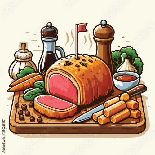 meat, food, traditional, slice, dinner, pastry, meal, beef, cooking, red, lunch, holiday, wellington, sauce, roasted, recipe, puff, cut, fillet, stuffed, steak, pie, christmas, tradition, ingredient, 