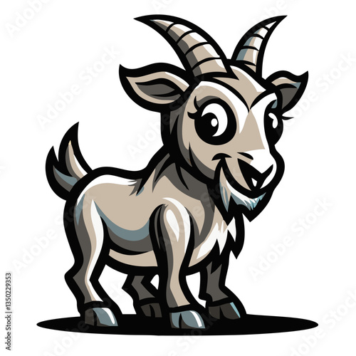 a charming illustration of a goat with a friendly expression 