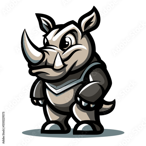 a cartoon-styled rhinoceros with gray color tone, showcasing its dominant stance and muscularity