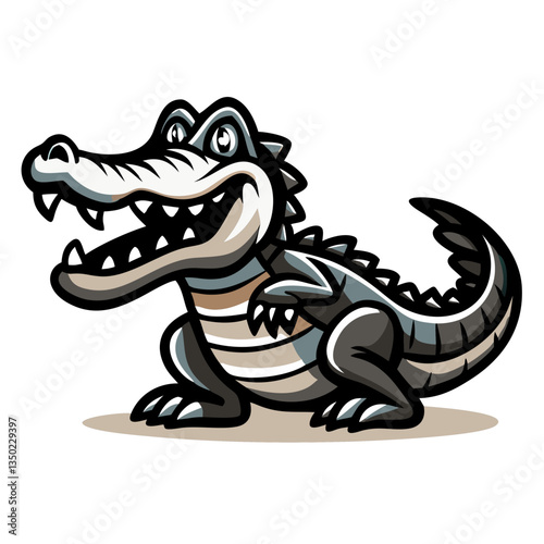 A smiling cartoon alligator with sharp teeth and spiky back