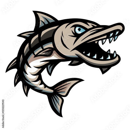 a fierce barracuda illustration with its jaws wide open