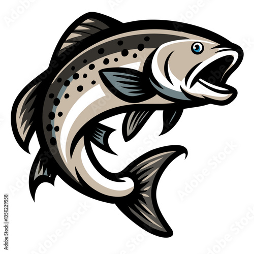 an illustration of a salmon fish jumping, showcasing detail and vibrant color