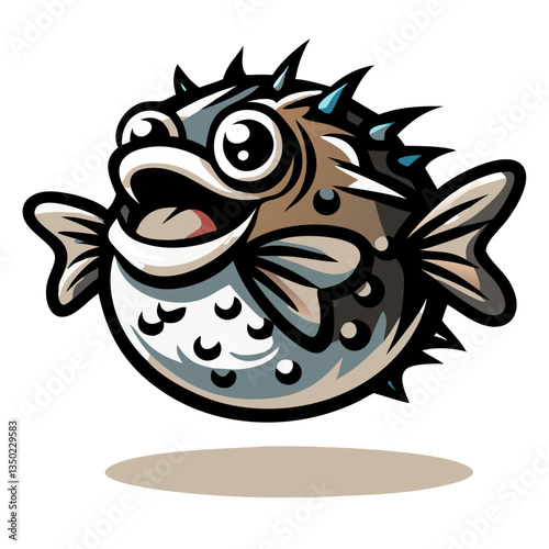 A cute illustration of a pufferfish with spiky appearance and an endearing smile. It's a lively and playful depiction of a sea creature