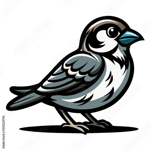 an illustration of a little sparrow. The artwork has a unique style with fine details