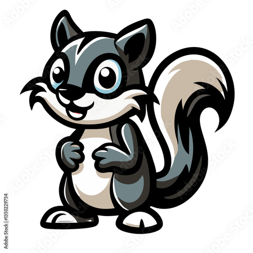 A cute cartoon of a squirrel with a fluffy tail and a cheerful expression. The squirrel has big, adorable eyes and is drawn with bold lines