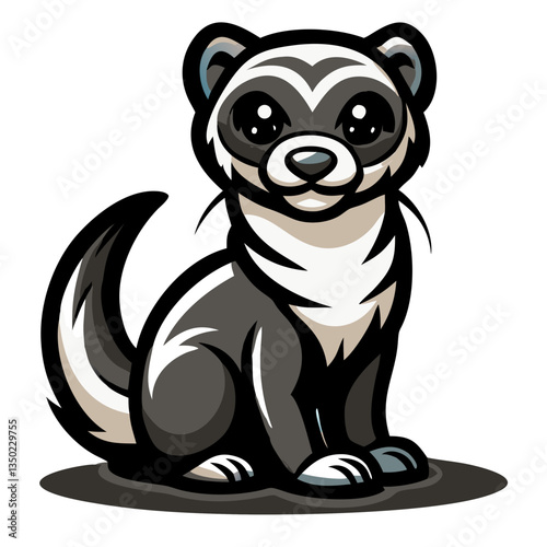 an adorable ferret illustration with black and white stripes, cute eyes, and a friendly expression. Perfect for children's books, or animal-themed designs