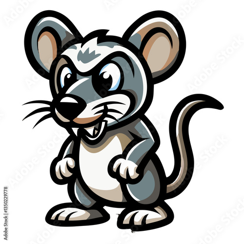 a cartoon mouse with a confident, slightly mischievous grin, with its ears perked up