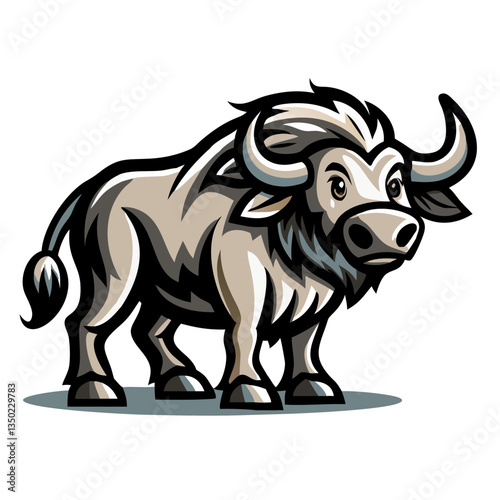 a cartoonish buffalo illustration with a determined expression