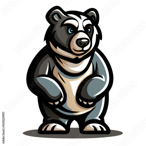 a friendly bear character standing upright and with a gentle expression. The illustration has a playful and inviting feel