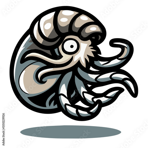 an illustration of a nautilus with tentacles, showing unique details 