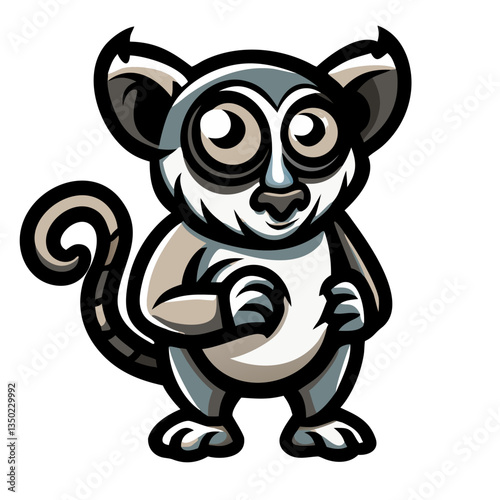 a charming cartoon illustration of a lemur with a cute appearance and big eyes, perfect for creative projects.