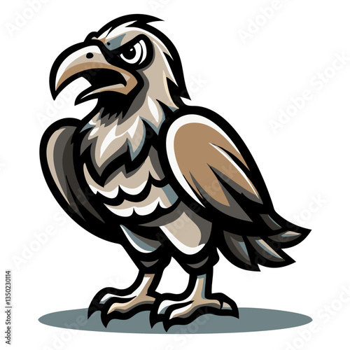 an angry eagle with a sharp beak and a stern expression, standing firm and alert