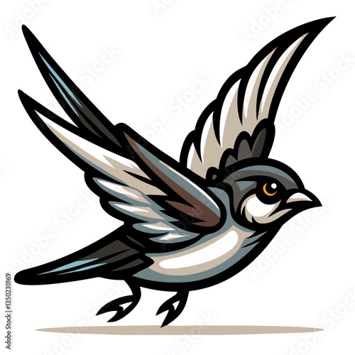 an illustration of a bird in mid-flight, showcasing its wings and elegant design. The artwork exudes freedom and grace
