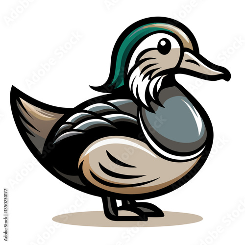a cartoon of a cute wood duck with unique feather colors
