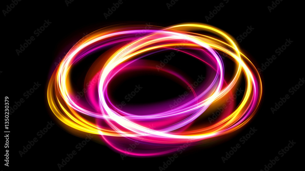 Abstract light swirls, glowing circles, dark background, design element