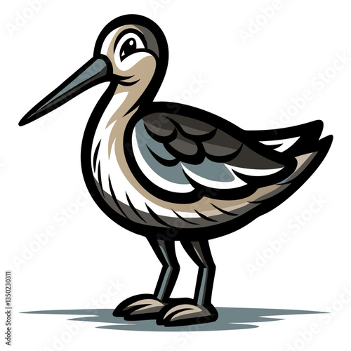 a cartoon illustration of a cute bird with a long beak and a playful expression 