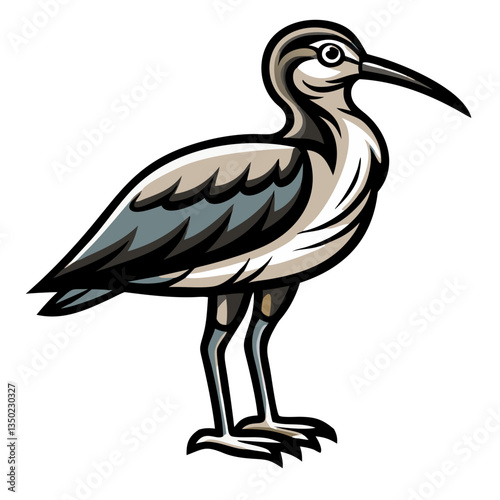 an illustrated bird with a long beak, standing gracefully, with the colors of its plumage blending elegantly