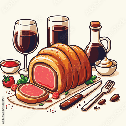 meat, food, traditional, slice, dinner, pastry, meal, beef, cooking, red, lunch, holiday, wellington, sauce, roasted, recipe, puff, cut, fillet, stuffed, steak, pie, christmas, tradition, ingredient, 