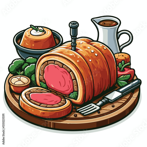 meat, food, traditional, slice, dinner, pastry, meal, beef, cooking, red, lunch, holiday, wellington, sauce, roasted, recipe, puff, cut, fillet, stuffed, steak, pie, christmas, tradition, ingredient, 