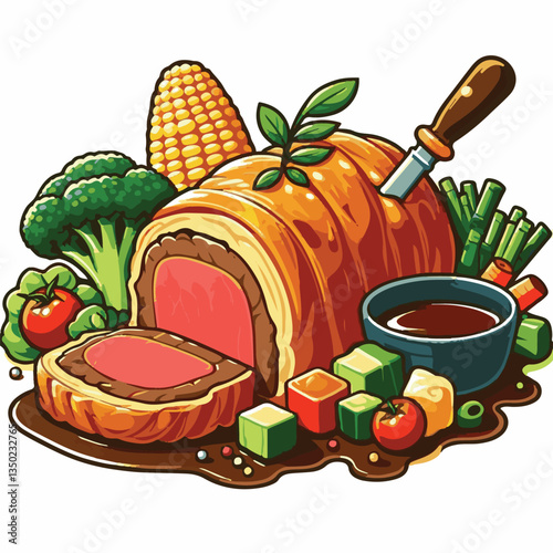 meat, food, traditional, slice, dinner, pastry, meal, beef, cooking, red, lunch, holiday, wellington, sauce, roasted, recipe, puff, cut, fillet, stuffed, steak, pie, christmas, tradition, ingredient, 