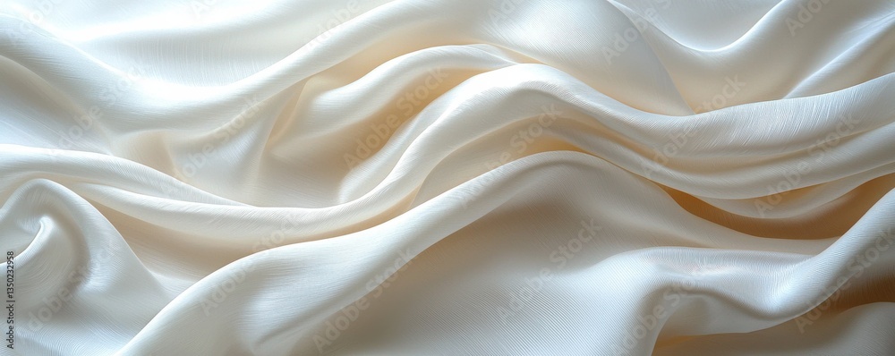 Fototapeta premium Soft flowing silk waves in a smooth white textured fabric background
