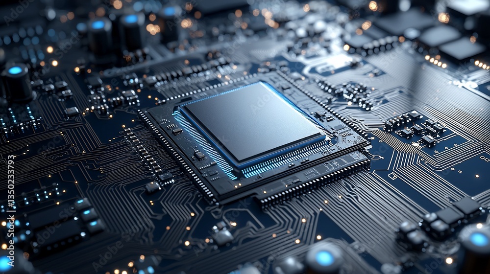 High Tech Computer Processor Chip Closeup High Tech Computer Processor Chip Closeup