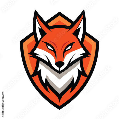 fox head with shield mascot logo vector illustration, icon, mascot logo, animal logo