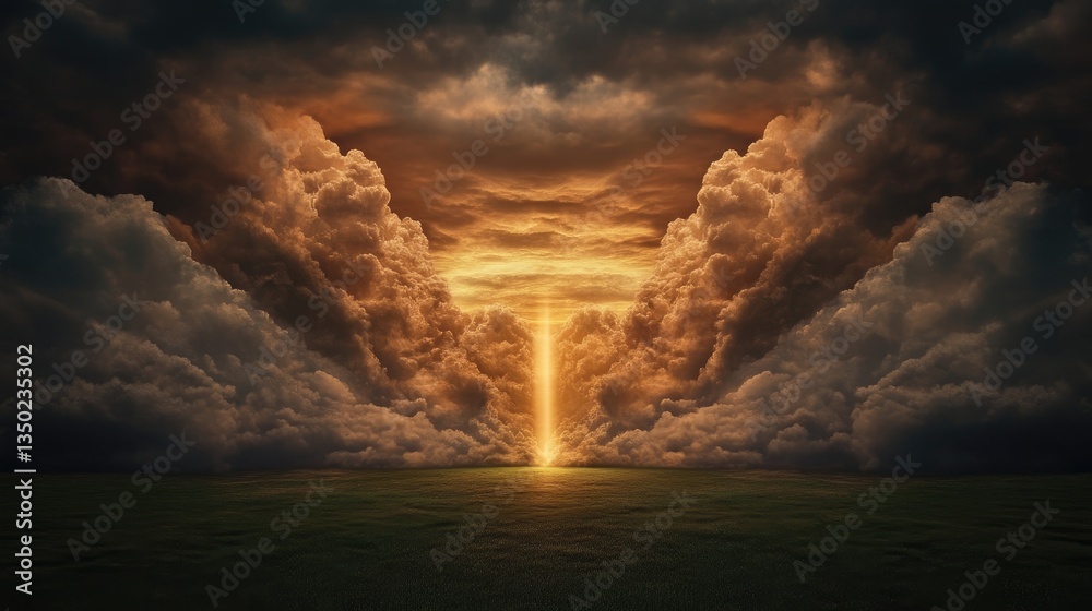 Fototapeta premium Dramatic sky, golden light piercing through ominous clouds