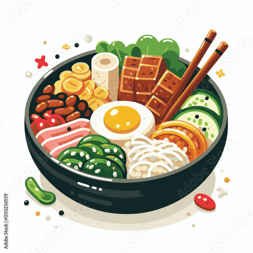 bibimbap, asian, cuisine, healthy, meal, delicious, rice, food, gourmet, korean food, cooking, vegetable, dinner, bowl, colorful, fresh, dish, lunch, egg, traditional, beef, korean, spicy, carrot, mea