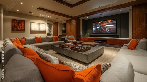 Luxury home theater.  Spacious, comfortable, modern living room