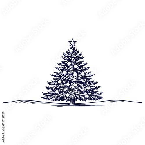 Christmas Tree Illustration – Engraved Ink Sketch Vector