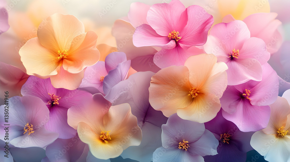 Pastel flowers bouquet, soft background, spring bloom, greeting card