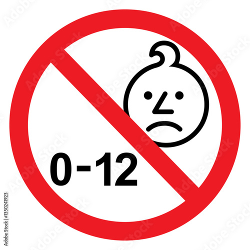 Vector graphic of age warning sign indicating the toy or product is not suitable for children under 12 years old