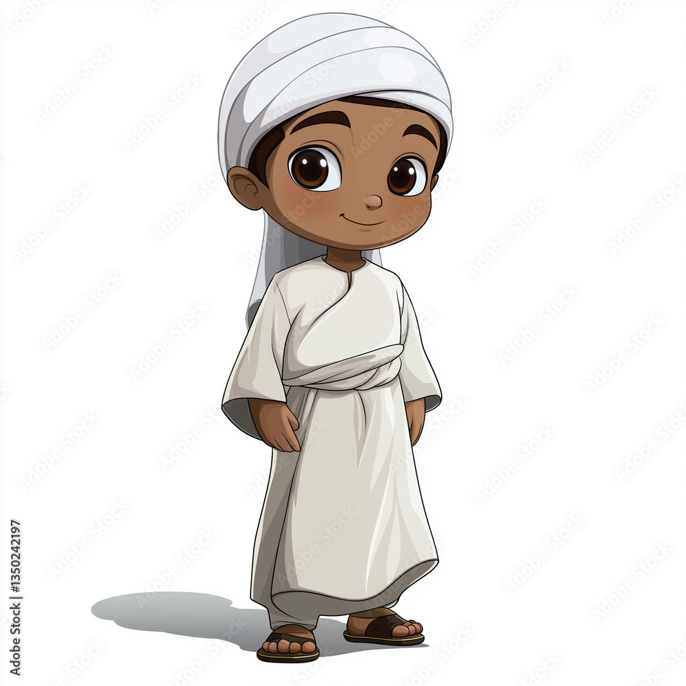 Adorable Cartoon Boy in Traditional Arab Clothing and Turban Adorable Cartoon Boy in Traditional Arab Clothing and Turban