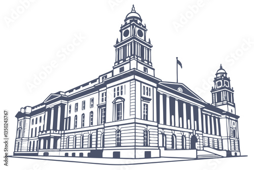 City Hall Vector Silhouette – Elegant Government Building Illustration