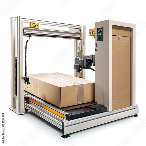 Automatic strapping machine applying strap to cardboard box, efficiency in packaging process