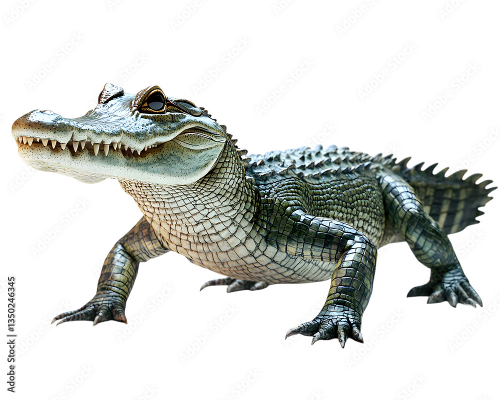 Fototapeta premium Alligator Isolated on White Background Wild Reptile Animal.