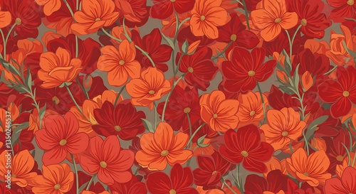 Wallpaper Mural Floral Pattern with Vibrant Red and Orange Flowers Lush Botanical Design Torontodigital.ca