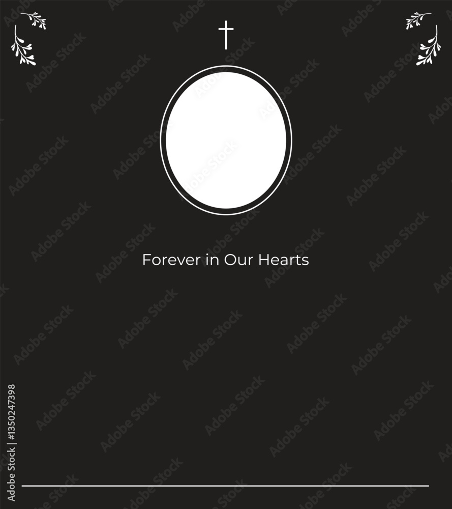 Peaceful Funeral Invitation with black Background, Cross-Embellished Frame, Leaf Details, and Ample Space for Memory Verse and Loved One’s Picture Peaceful Funeral Invitation with black Background, Cross-Embellished Frame, Leaf Details, and Ample Space for Memory Verse and Loved One’s Picture