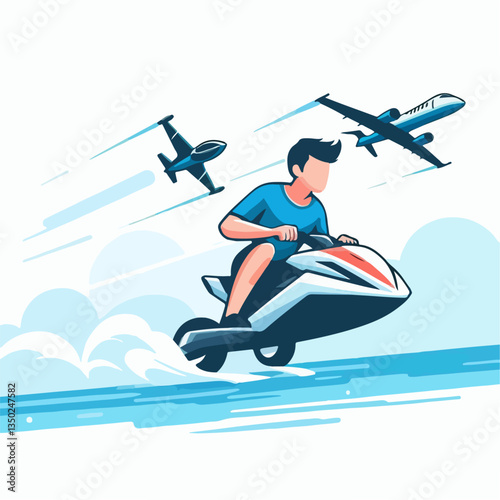 vector illustration of people playing jet ski