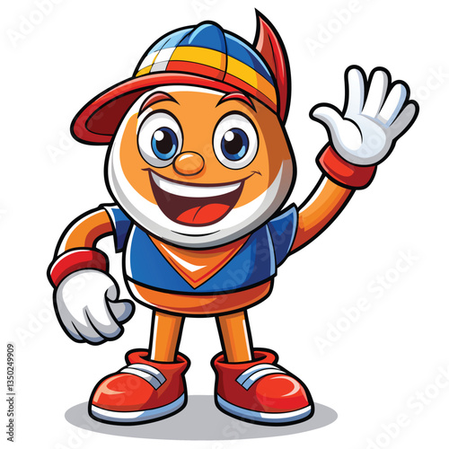 Cheerful cartoon mascot character waving