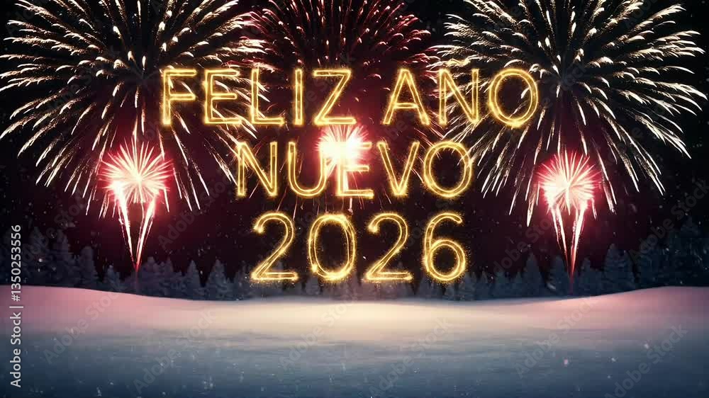 Feliz Año Nuevo 2026  fuegos artificiales vídeo 4k