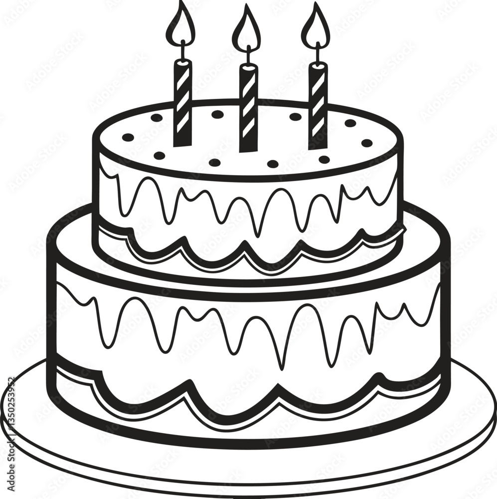 Birthday Cake with Three Candles Illustration Birthday Cake with Three Candles Illustration