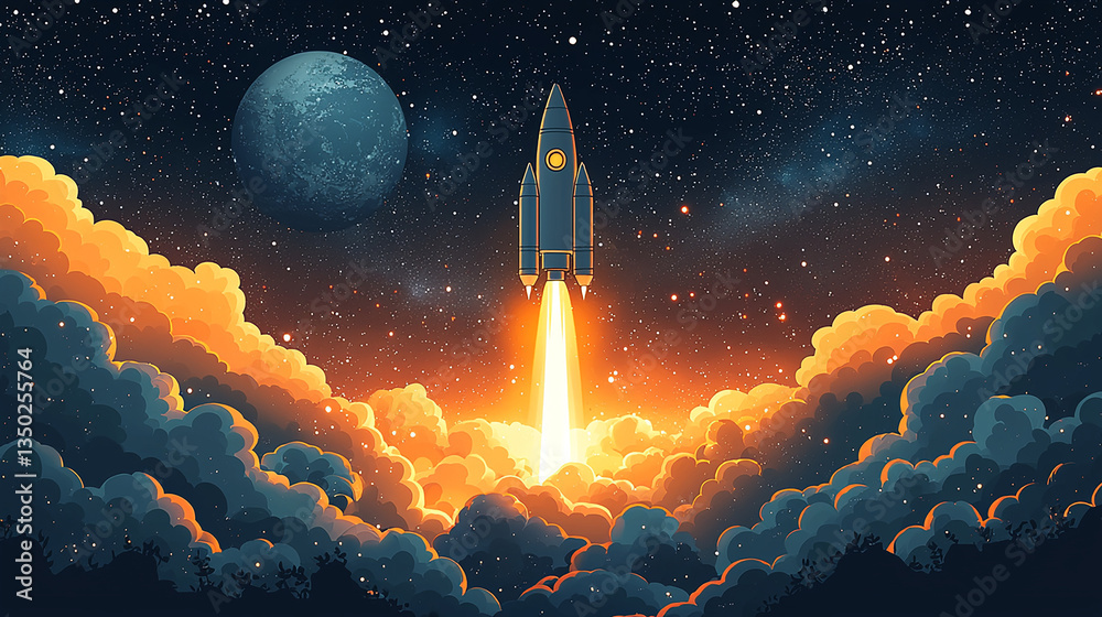 Fototapeta premium desenho de foguete indo para o espaço 