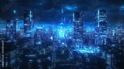Wallpaper Mural Futuristic city skyline at night. Aerial view of glowing skyscrapers. Possible use for technology, future, or urban design concepts Torontodigital.ca