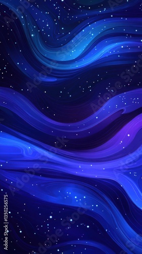 Abstract background with swirling blue and purple waves, stars twinkling in the sky, digital art, space theme, fantasy elements, cosmic glow, starry night atmosphere, cosmic ambiance