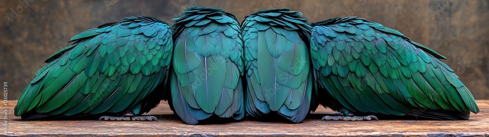 Fototapeta premium Green parrots resting on wood.