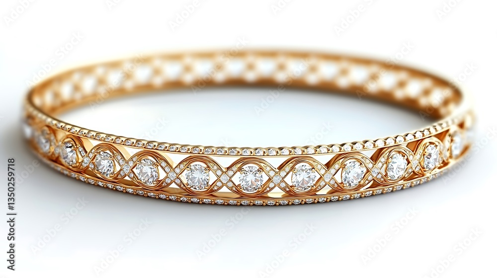 Elegant gold bangle with diamonds. Elegant gold bangle with diamonds.